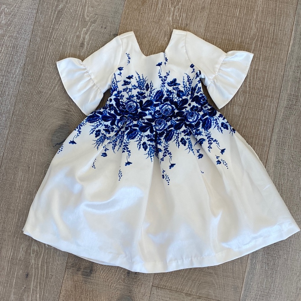 Janie and Jack White Dress with Blue Floral Print